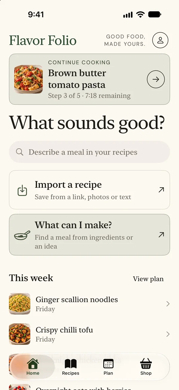 Home & Continue cooking