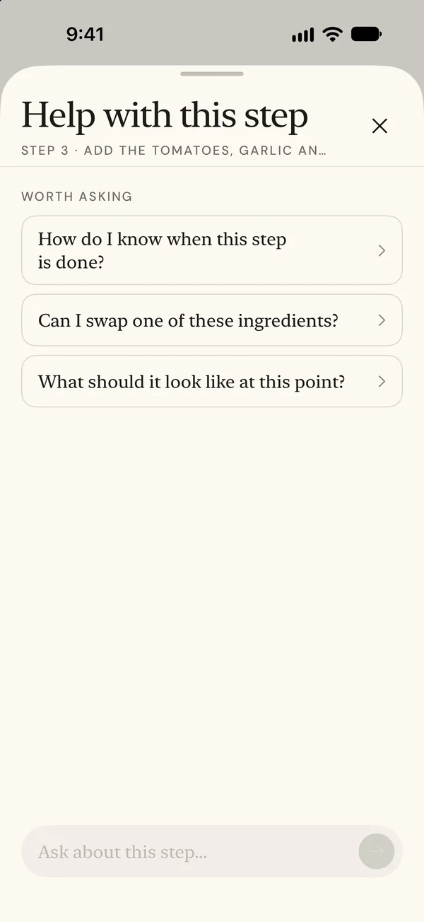 Questions for this step