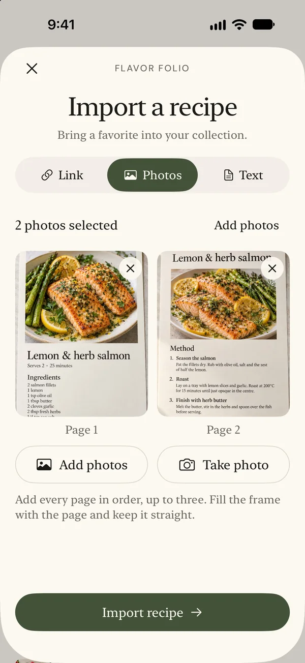 Import page photos