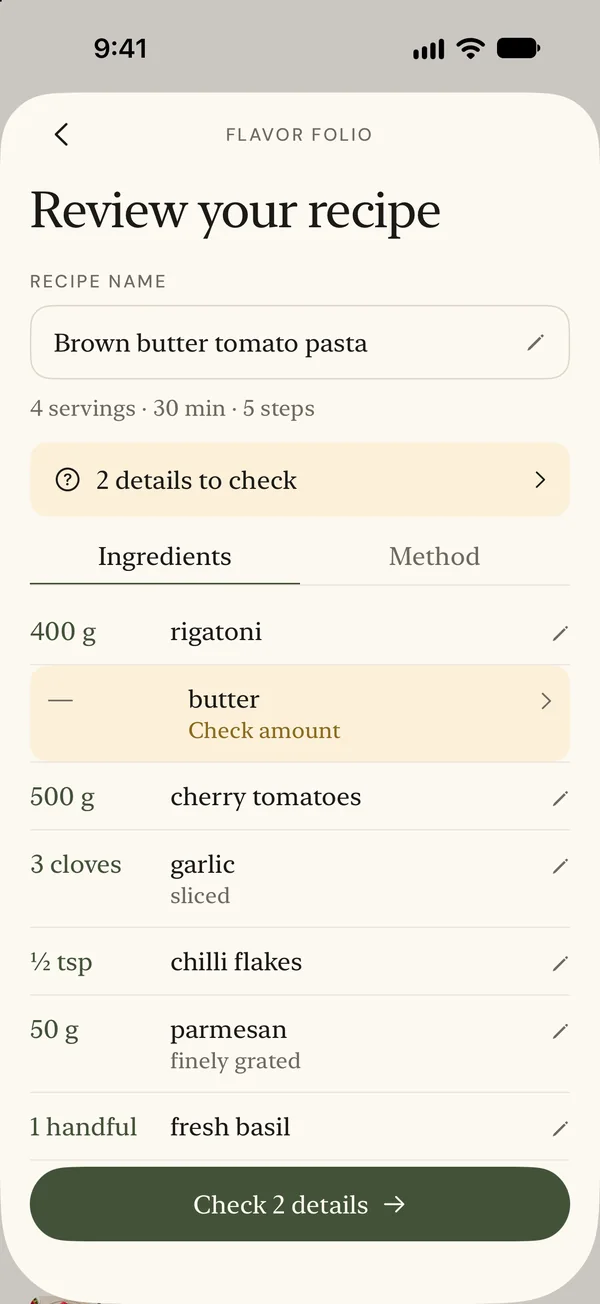 Review an imported recipe