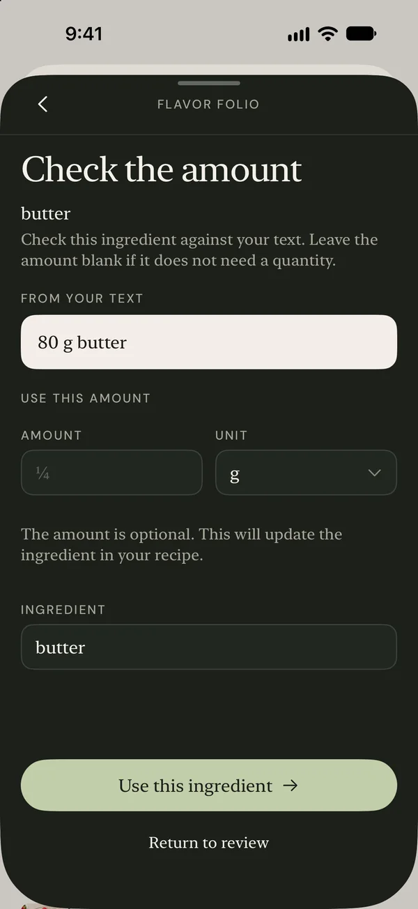 Check an ingredient amount