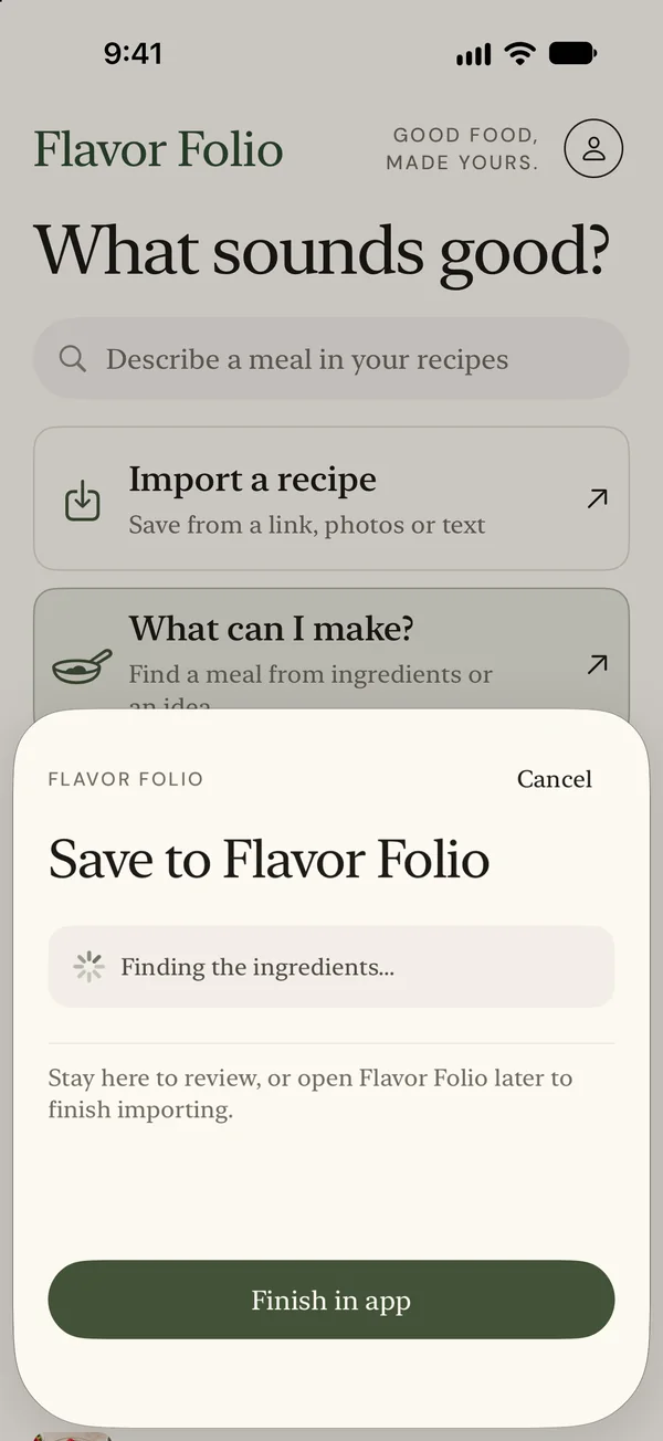 Finish an import in the app
